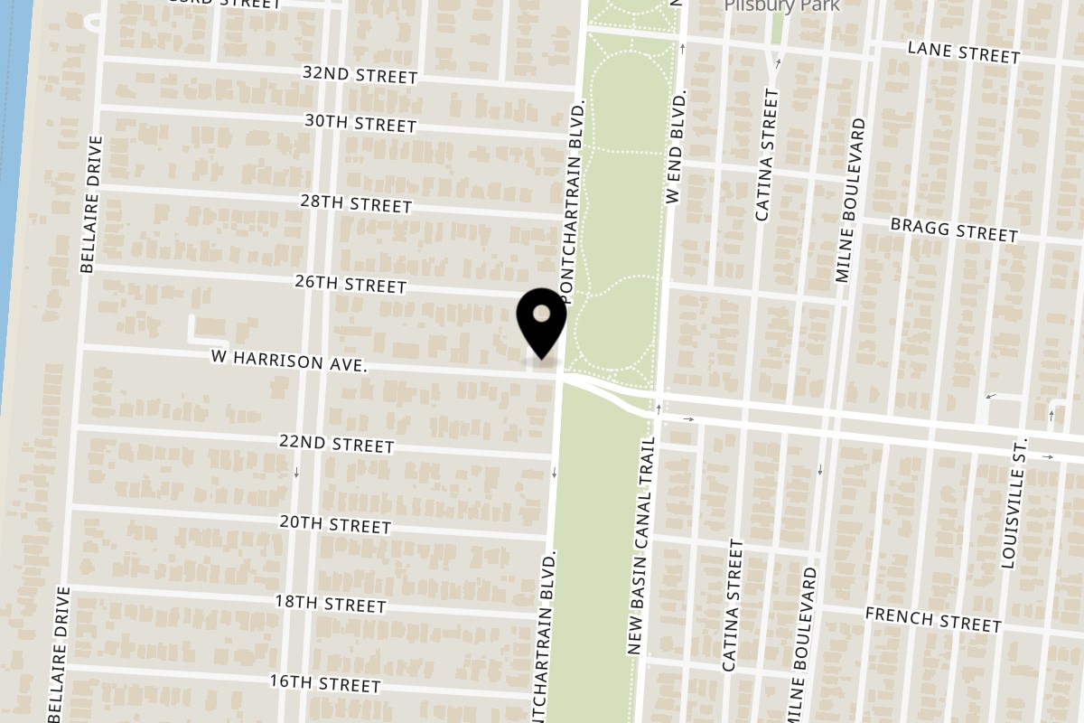Map showing the location of Pizza Domenica Lakeview on 117 W Harrison Ave in New Orleans